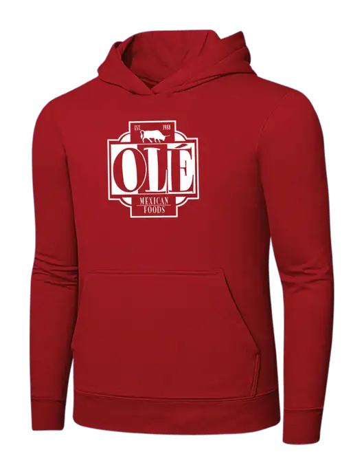 Bright Red 8.5 oz Ring Spun Hooded Sweatshirt w/Ole Logo