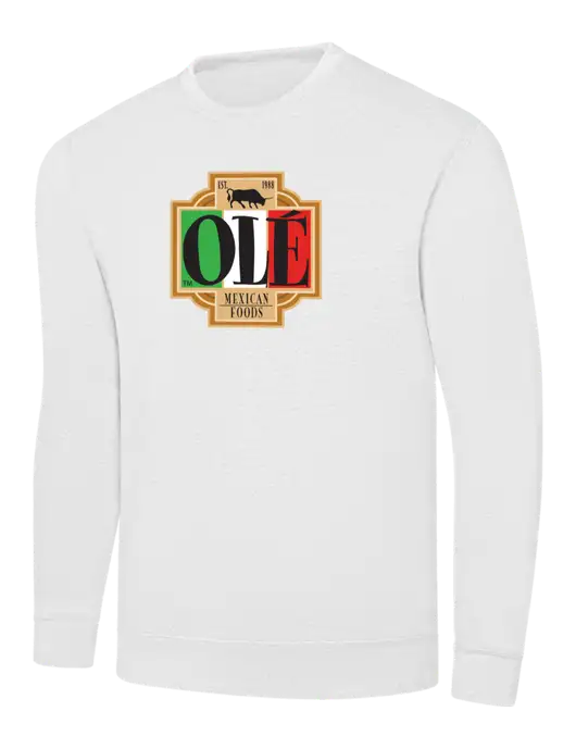 White 7.8 oz Ring Spun Crew Sweatshirt w/Ole Logo