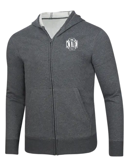 Full-Zip Dark Grey Heather Heavyweight Hooded Sweatshirt w/Ole Logo