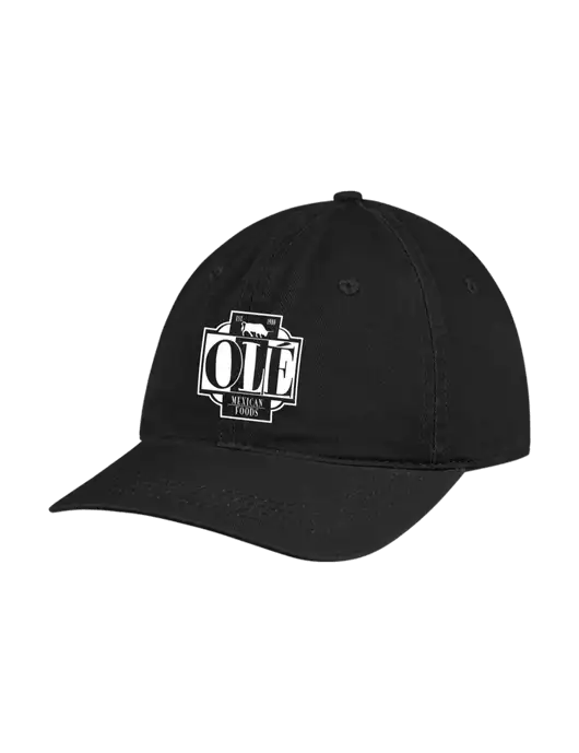 Garment Washed Unstructured Twill Black Cap w/Ole Logo