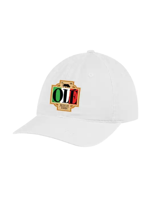 Garment Washed Unstructured Twill White Cap w/Ole Logo