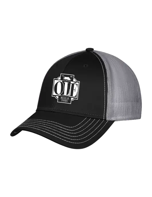Black/Medium Dark Grey Mesh Trucker Cap Snap Back w/Ole Logo