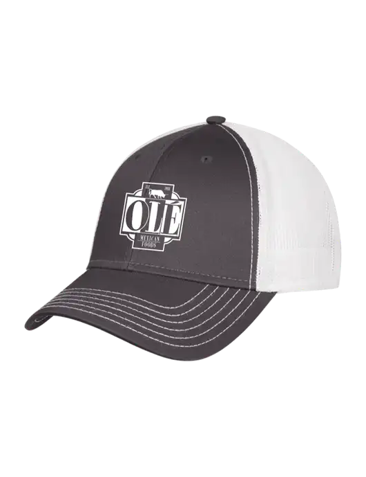 Dark Grey/White Mesh Trucker Cap Snap Back w/Ole Logo