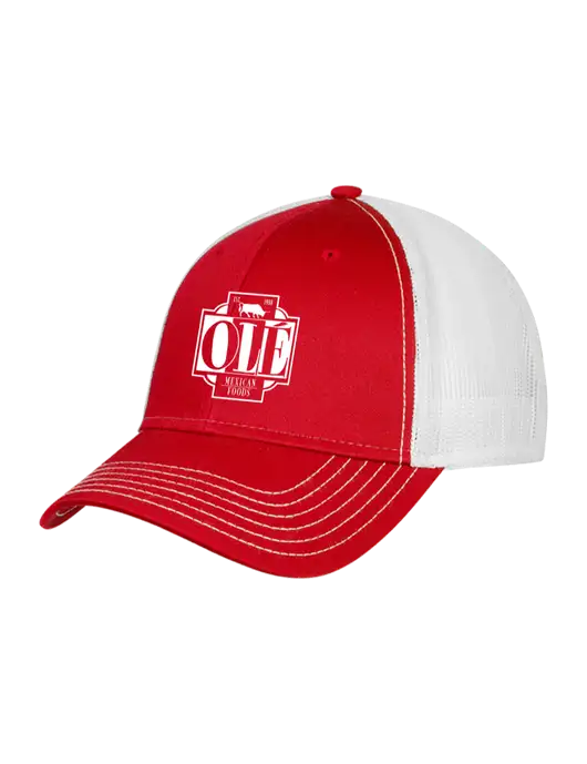 Red/White Mesh Trucker Cap Snap Back w/Ole Logo