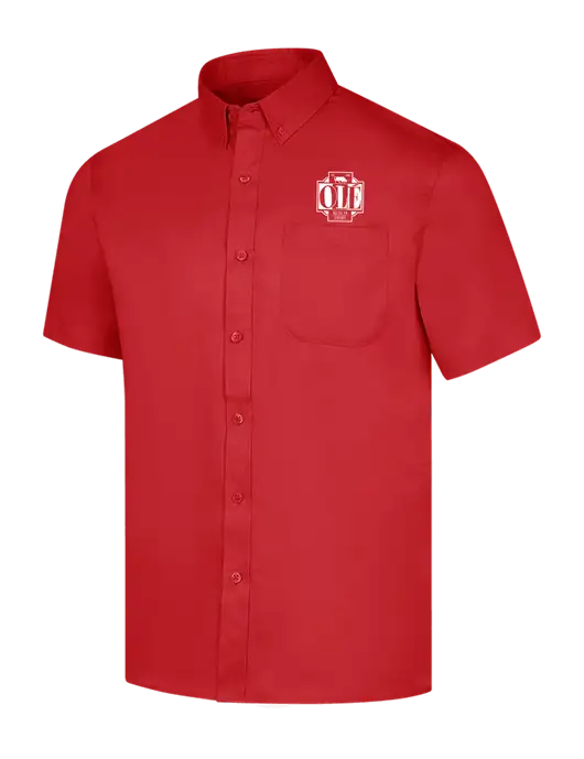 Short Sleeve Red Superpro React Twill Shirt w/Ole Logo