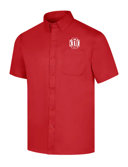 Short Sleeve Red Superpro React Twill Shirt w/Ole Logo