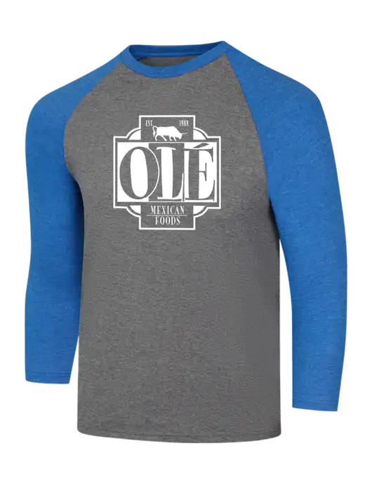 Simply Soft 3/4 Sleeve Royal Frost/Grey Frost Ring Spun Cotton T-Shirt w/Ole Logo