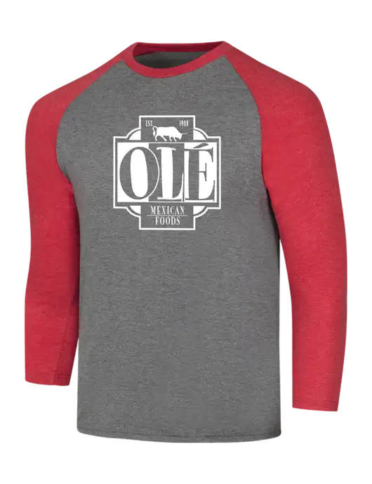 Simply Soft 3/4 Sleeve Red Frost/Grey Frost Ring Spun Cotton T-Shirt w/Ole Logo
