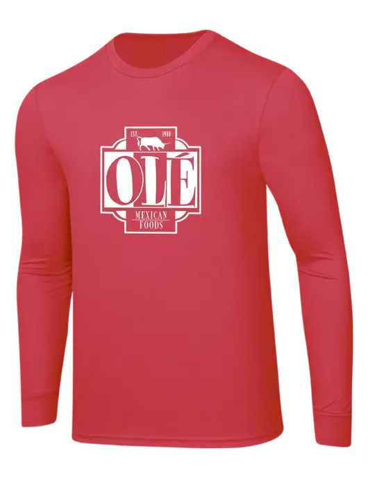 Simply Soft Long Sleeve Red Frost 4.5 oz, Poly/Combed Ring Spun Cotton T-Shirt w/Ole Logo