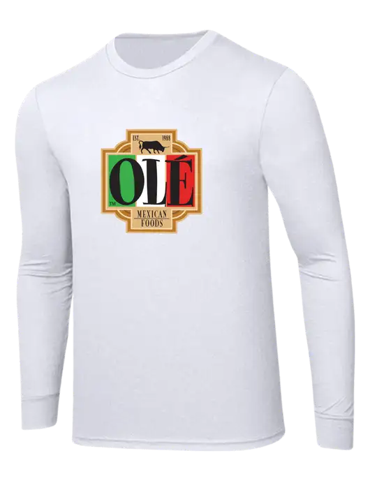 Simply Soft Long Sleeve White 4.5 oz, Poly/Combed Ring Spun Cotton T-Shirt w/Ole Logo