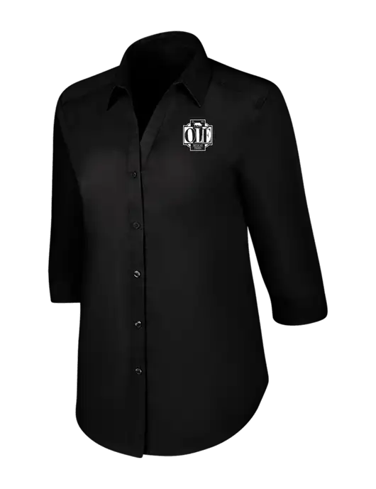Womens Black 3/4 Sleeve Carefree Poplin Shirt w/Ole Logo
