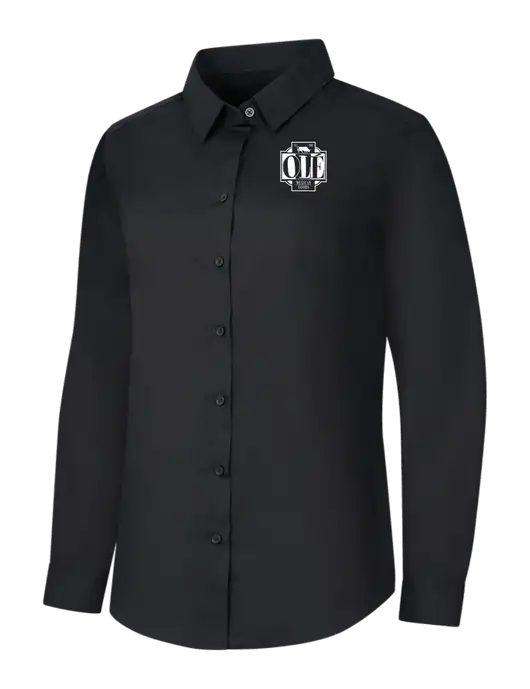 Womens Black Long Sleeve Carefree Poplin Shirt w/Ole Logo