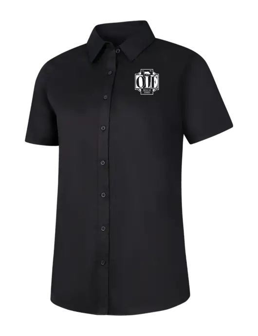 Womens Black Short Sleeve Superpro React Twill Shirt w/Ole Logo