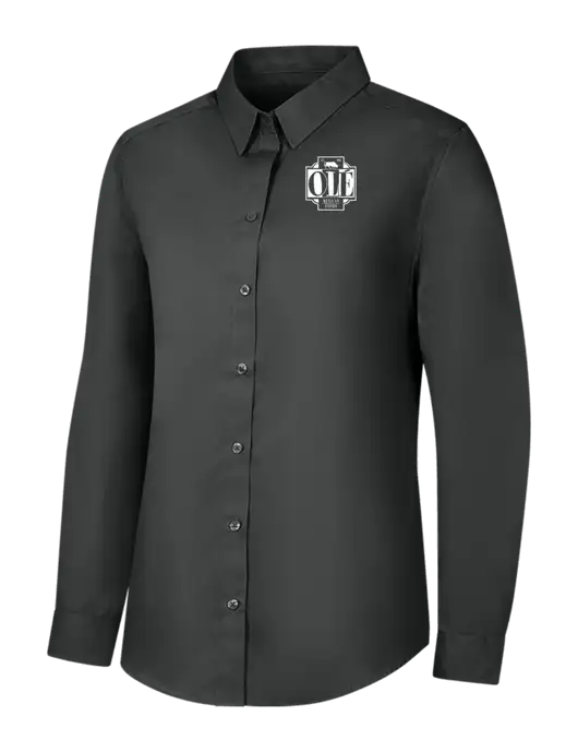 Womens Dark Grey Long Sleeve Carefree Poplin Shirt w/Ole Logo