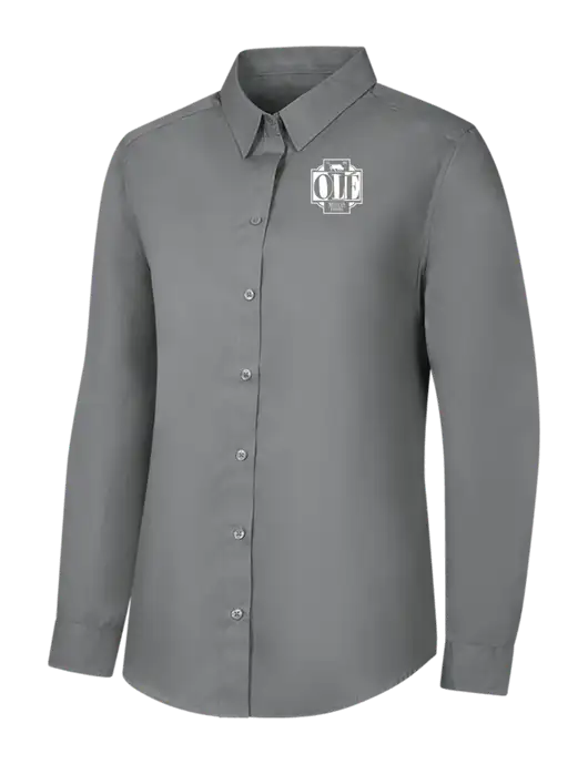 Womens Medium Grey Long Sleeve Carefree Poplin Shirt w/Ole Logo