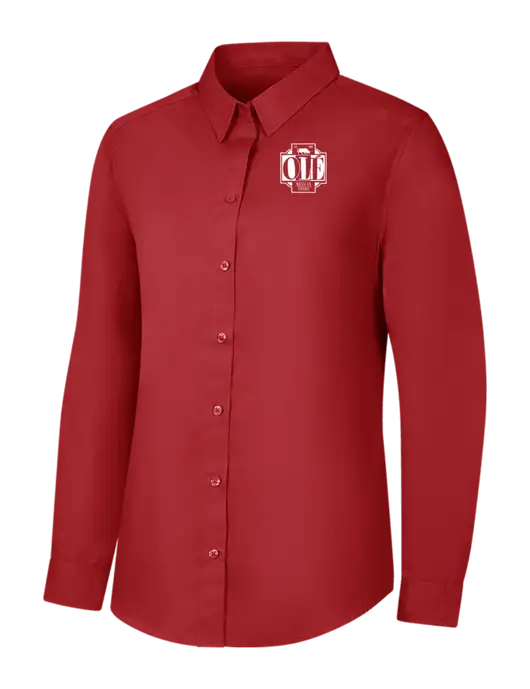 Womens Rich Red  Long Sleeve Carefree Poplin Shirt w/Ole Logo