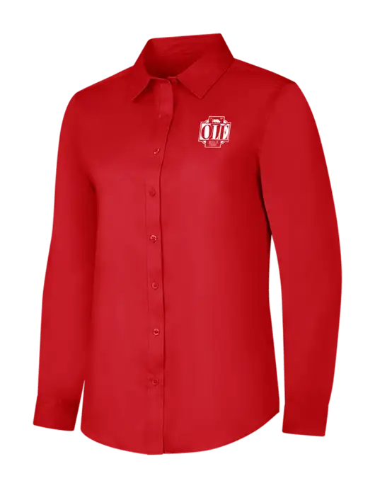 Red Womens Long Sleeve Superpro React Twill Shirt w/Ole Logo