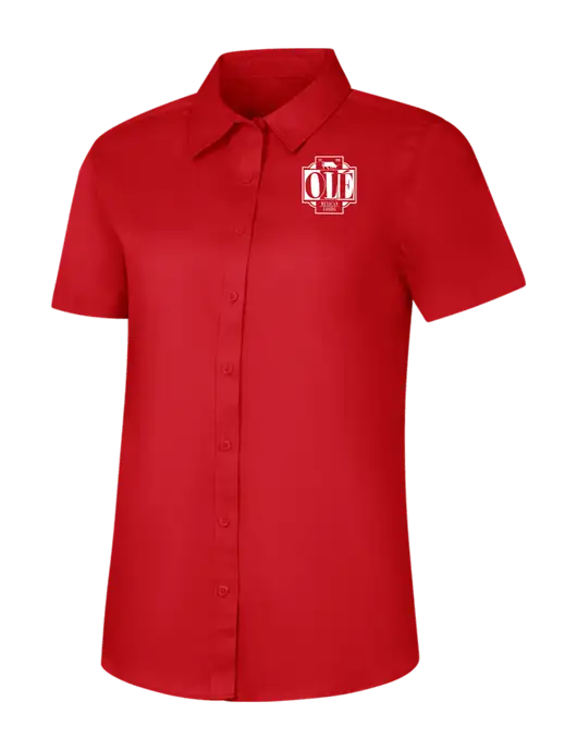Womens Red Short Sleeve Superpro React Twill Shirt w/Ole Logo