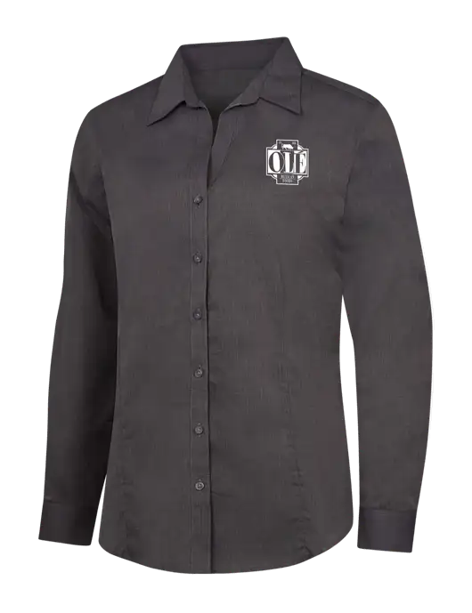 Womens Soft Black Crosshatch Easy Care Shirt w/Ole Logo