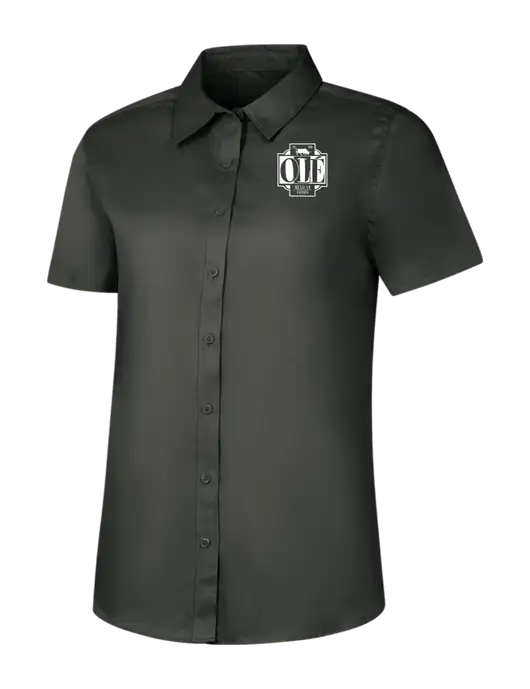Womens Dark Grey Short Sleeve Superpro React Twill Shirt w/Ole Logo
