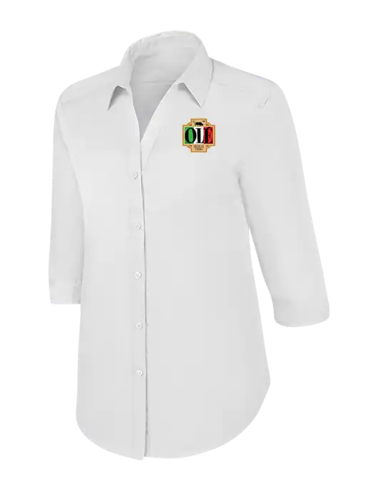 Womens White 3/4 Sleeve Carefree Poplin Shirt w/Ole Logo