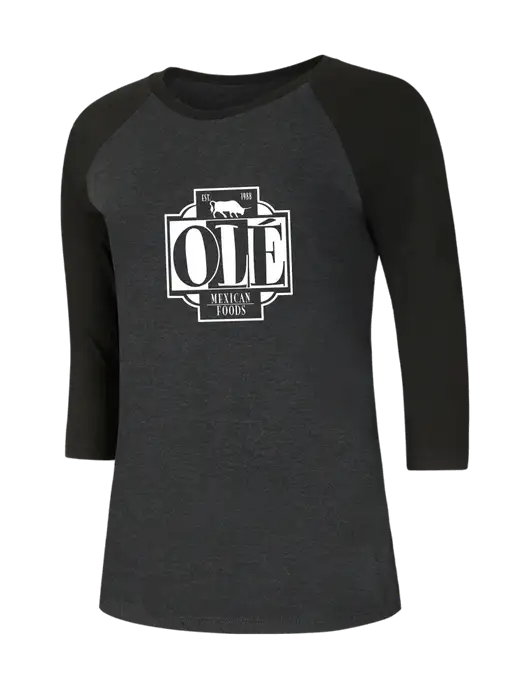 Womens Simply Soft 3/4 Sleeve Black/Black Frost Ring Spun Cotton T-Shirt w/Ole Logo