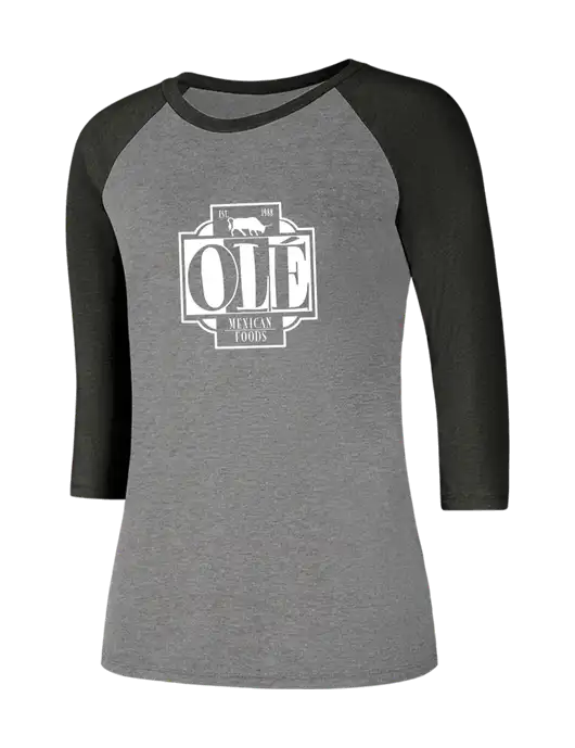 Womens Simply Soft 3/4 Sleeve Black Frost/Grey Frost Ring Spun Cotton T-Shirt w/Ole Logo
