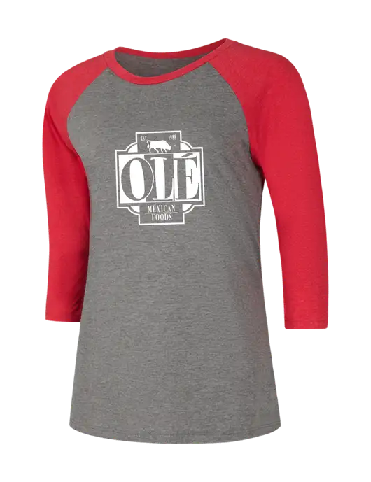 Womens Simply Soft 3/4 Sleeve Red Frost/Grey Frost Ring Spun Cotton T-Shirt w/Ole Logo