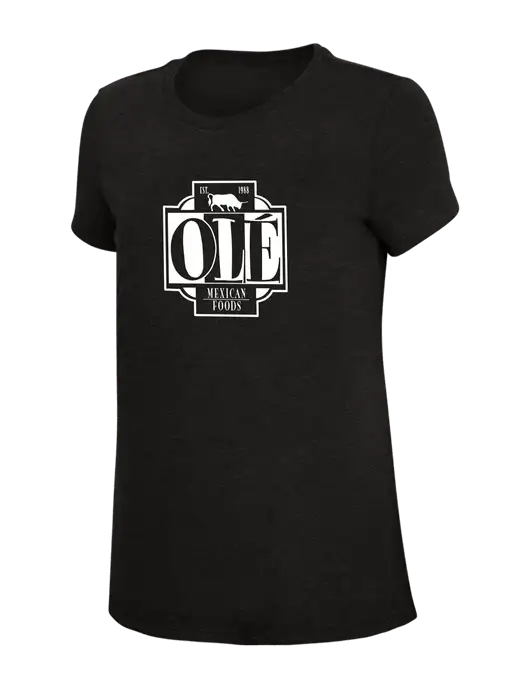 Womens Simply Soft Black 4.5oz Poly/Combed Ring Spun Cotton T-Shirt w/Ole Logo