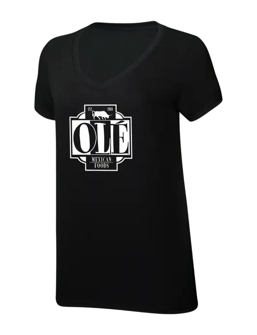 Womens Simply Soft V-Neck Black 4.5oz  Poly/Combed Ring Spun Cotton T-Shirt w/Ole Logo