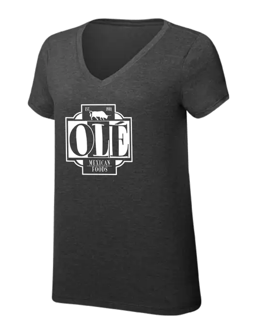 Womens Simply Soft V-Neck Black Frost 4.5oz  Poly/Combed Ring Spun Cotton T-Shirt w/Ole Logo