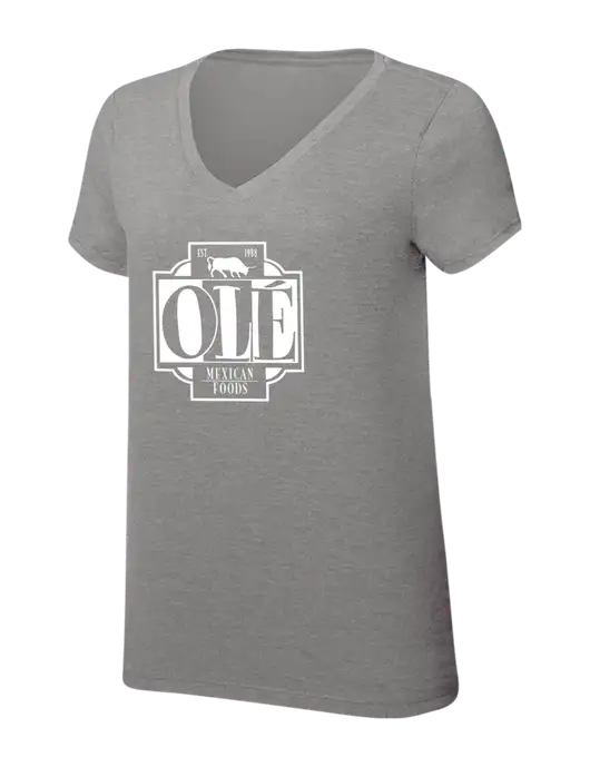 Womens Simply Soft V-Neck Grey Frost 4.5oz  Poly/Combed Ring Spun Cotton T-Shirt w/Ole Logo