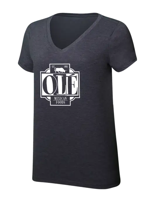 Womens Simply Soft V-Neck Heather Charcoal 4.5oz  Poly/Combed Ring Spun Cotton T-Shirt w/Ole Logo