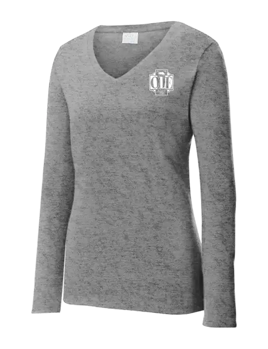 Womens  V-Neck Ring Spun Grey Heather 4.5 oz Long Sleeve T-Shirt w/Ole Logo
