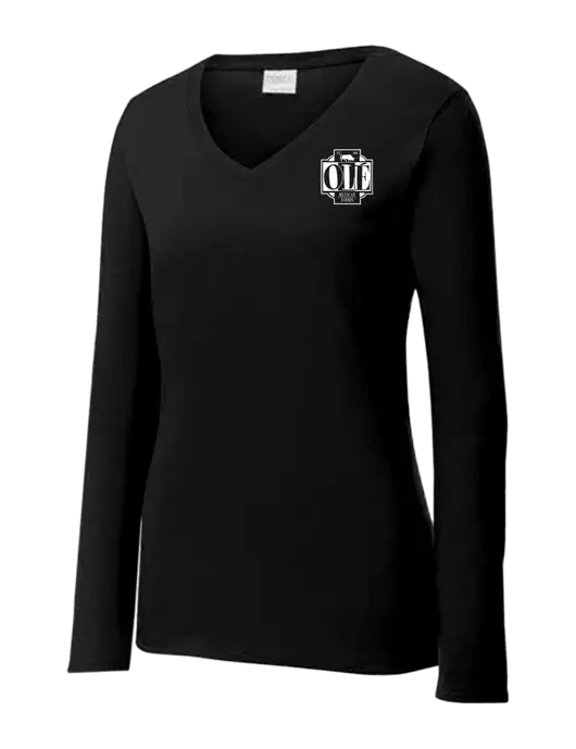 Womens V-Neck Ring Spun Jet Black 4.5 oz Long Sleeve T-Shirt w/Ole Logo