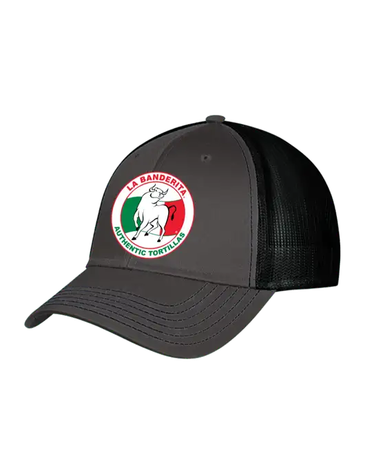 Charcoal & Black Mesh Trucker Cap Snap Back w/La Banderita Logo