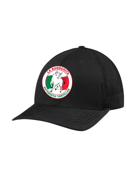 Richardson Adjustable Snapback Original 112 Trucker Cap Black w/Black Mesh w/La Banderita Logo