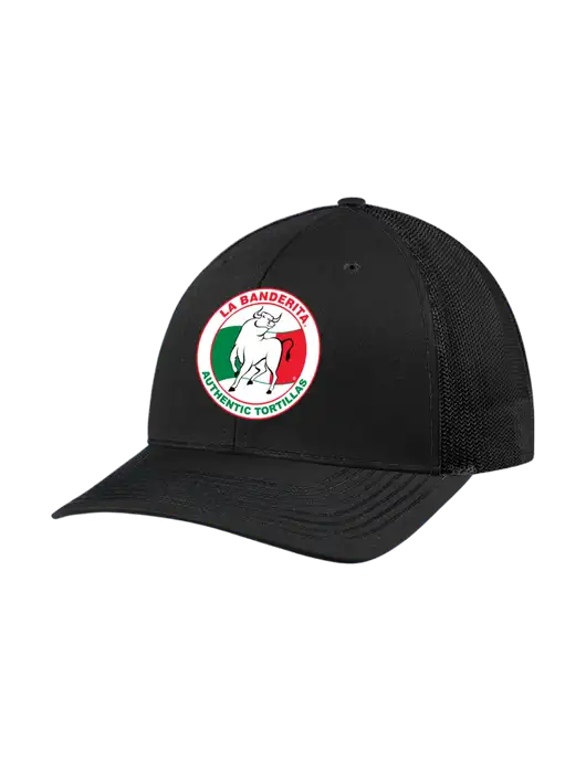 Richardson Adjustable Snapback Original 112 Trucker Cap Black w/Black Mesh w/La Banderita Logo