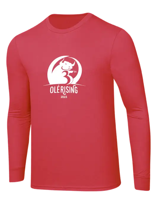 Simply Soft Long Sleeve Red Frost 4.5 oz, Poly/Combed Ring Spun Cotton T-Shirt w/Ole 35th Anniversary Logo
