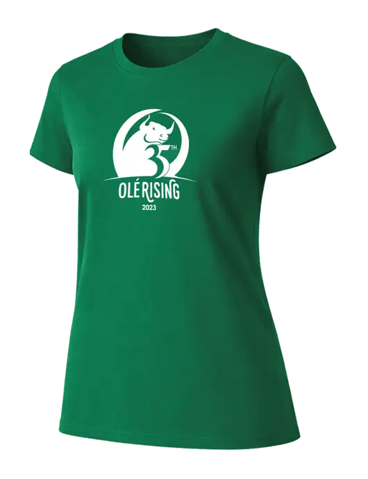Womens Ring Spun Kelly Green 4.5 oz T-Shirt w/Ole 35th Anniversary Logo