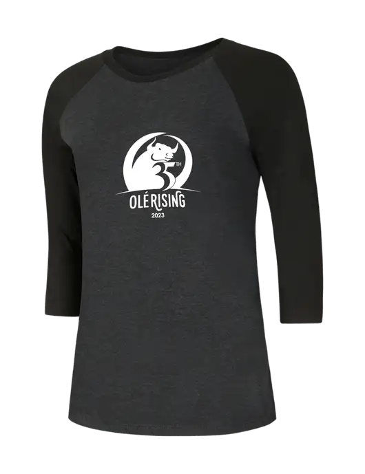 Womens Simply Soft 3/4 Sleeve Black/Black Frost Ring Spun Cotton T-Shirt w/Ole 35th Anniversary Logo
