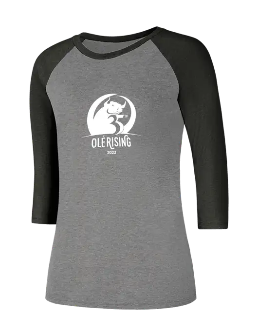 Womens Simply Soft 3/4 Sleeve Black Frost/Grey Frost Ring Spun Cotton T-Shirt w/Ole 35th Anniversary Logo