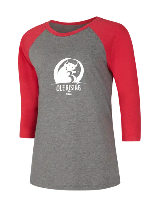 Womens Simply Soft 3/4 Sleeve Red Frost/Grey Frost Ring Spun Cotton T-Shirt w/Ole 35th Anniversary Logo