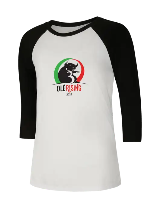 Womens Simply Soft 3/4 Sleeve Black/White Ring Spun Cotton T-Shirt w/Ole 35th Anniversary Logo