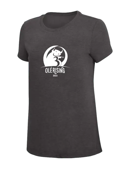 Womens Simply Soft Heather Charcoal 4.5oz  Poly/Combed Ring Spun Cotton T-Shirt w/Ole 35th Anniversary Logo
