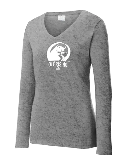 Womens  V-Neck Ring Spun Grey Heather 4.5 oz Long Sleeve T-Shirt w/Ole 35th Anniversary Logo